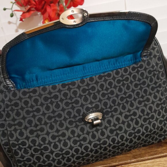 Coach Leather Canvas Black Gray Logo Large Tote Bag Fall Winter Purse - Picture 7 of 13